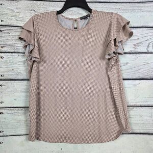 Adrianna Papell Polka Dot Flutter Sleeve Blouse Women’s Small